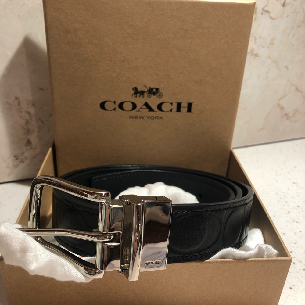 Coach Signature Black Leather Belt